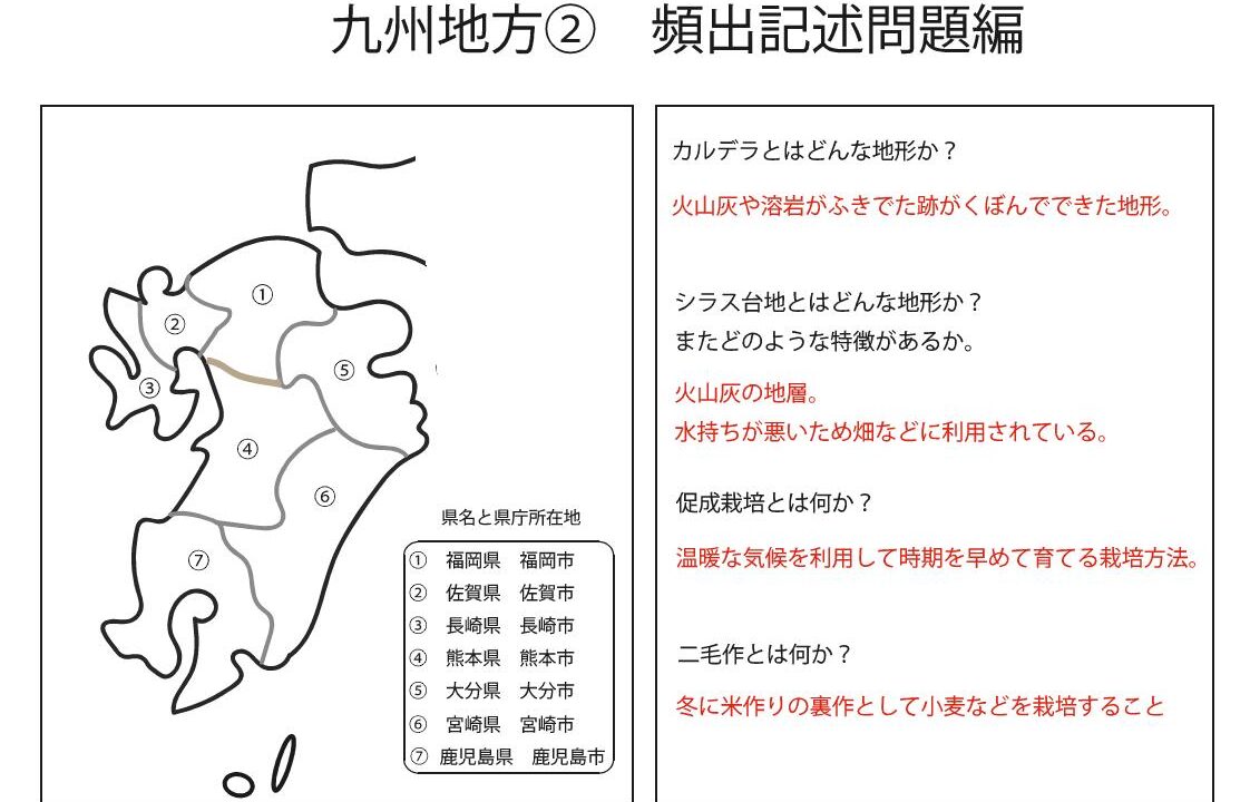 九州地方 頻出記述問題 ブリッジぷりんと
