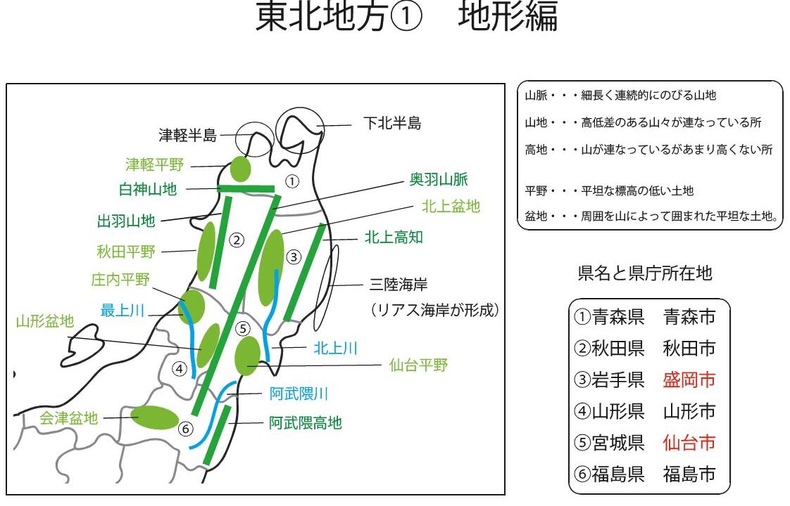 東北地方 地形編 ブリッジぷりんと