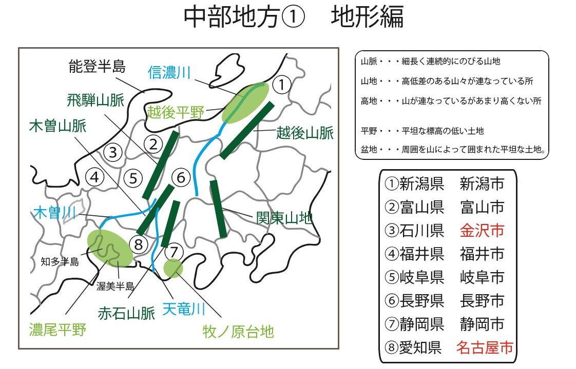 中部地方 地形編 ブリッジぷりんと